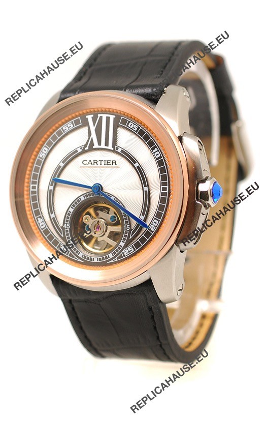 Top Grade Calibre de Cartier Flying Tourbillon Japanese Replica Rose ...