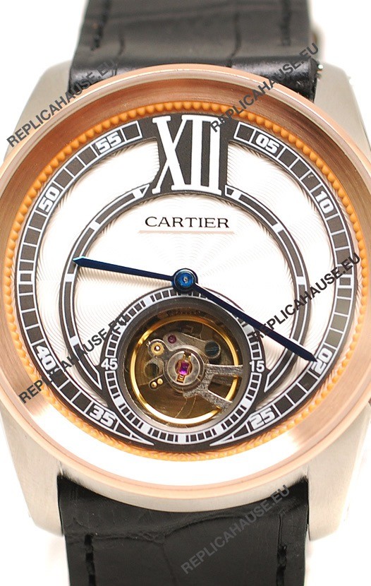 Top Grade Calibre de Cartier Flying Tourbillon Japanese Replica Rose ...