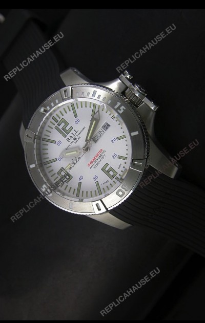 Ball Hydrocarbon Spacemaster Automatic Day Date Rubber Strap in White Dial - Original Citizen Movement 