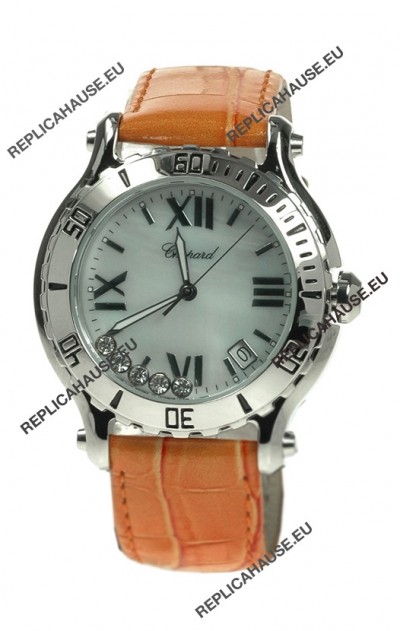 Chopard Happy Sport Diamonds Edition Replica Watch in White Pearl Dial
