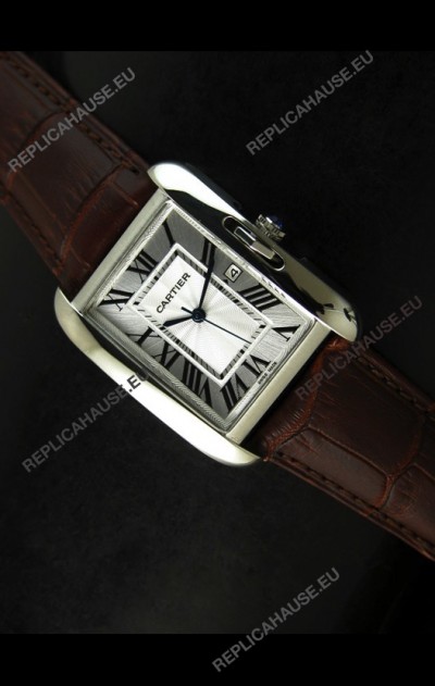 Cartier Tank Ladies Replica Watch in Steel Case/Brown Strap