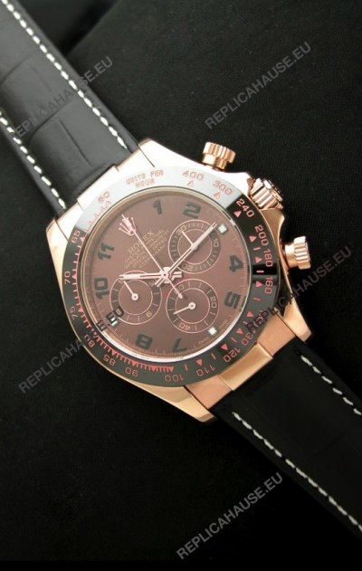 Rolex Oyster Daytona Cosmograph Swiss Replica Rose Gold Watch in Brown Dial