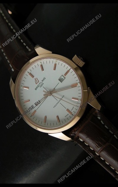 Breitling Transocean Rose Gold White Dial Swiss Watch