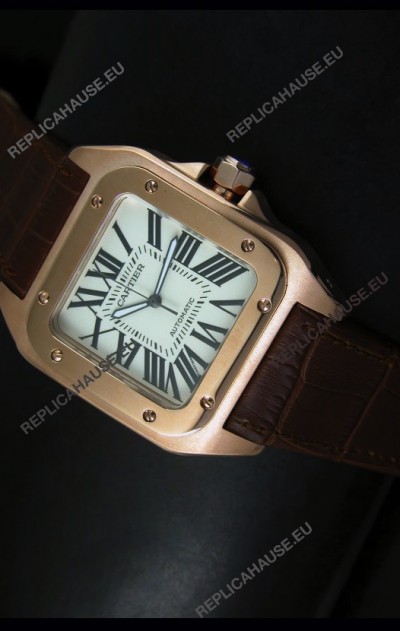 Cartier Santos 100 1:1 Mirror Replica Rose Gold Watch 42MM