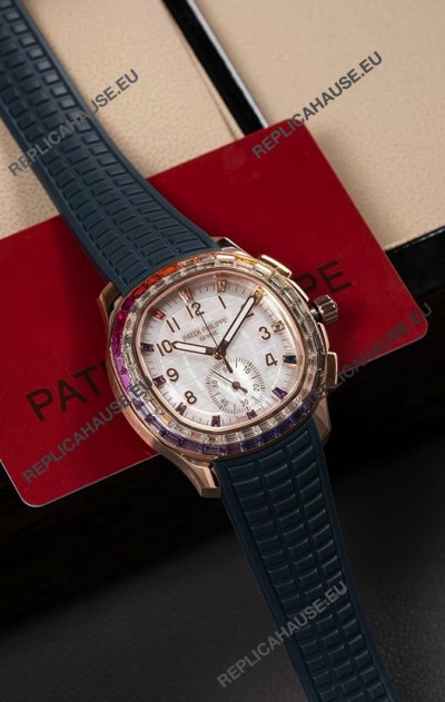 Patek Philippe Aquanaut 7968 Rose Gold Blue Strap Super Clone Watch 