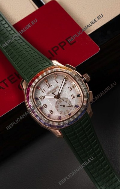 Patek Philippe Aquanaut 7968 Rose Gold Green Strap Super Clone Watch 