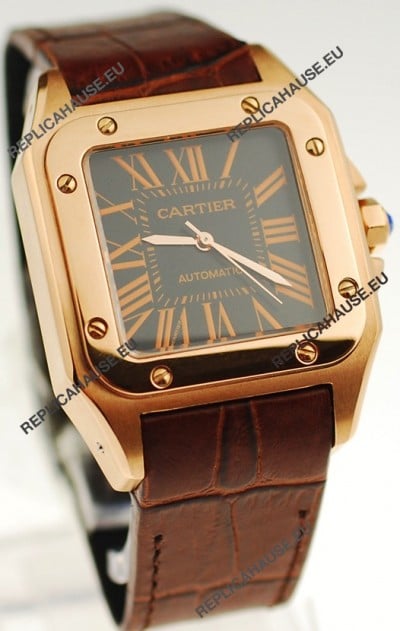 Cartier Santos 100 Swiss Replica Gold Automatic Watch