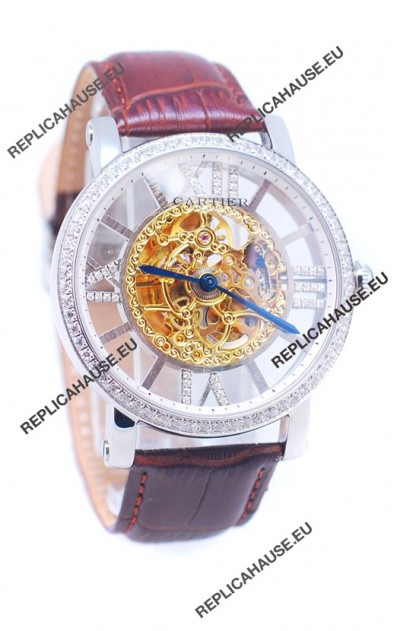Ronde De Cartier Skeleton Watch in Diamond Bezel