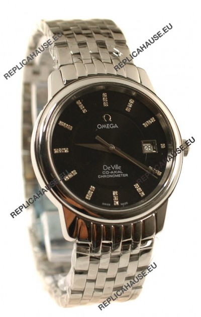 Omega Co-Axial Deville Japanese Steel Watch in Diamond Encrusted Stick Markers
