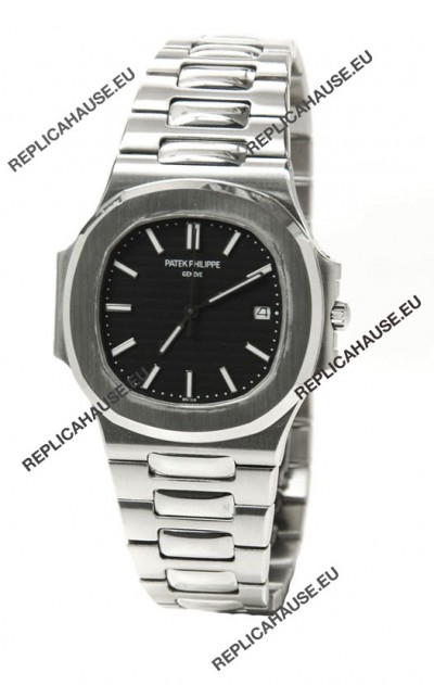 Patek Philippe Nautilus Mens Swiss Replica Watch in Black Dial