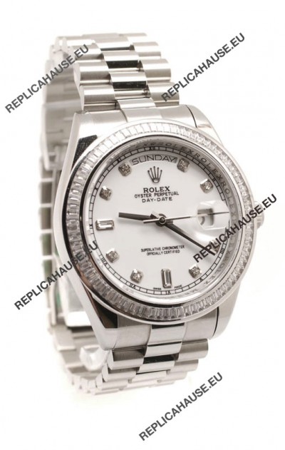 Rolex Day Date Silver Japanese Mens Watch
