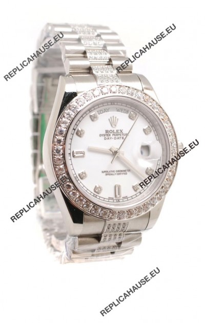 Rolex Day Date Silver Swiss Mens Watch