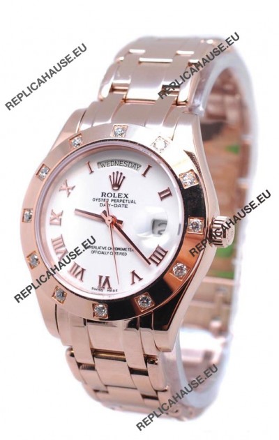 Rolex Day Date Rose Gold Swiss Replica Watch in Diamond Bezel