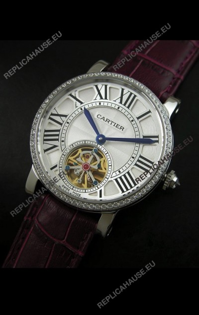 Cartier Ronde de Tourbillon Japanese Replica Watch in Diamond Bezel