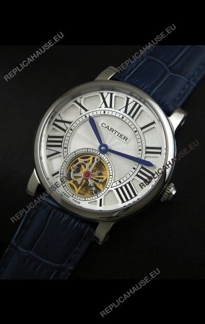 Cartier Ronde de Tourbillon Japanese Replica Watch in Blue Strap