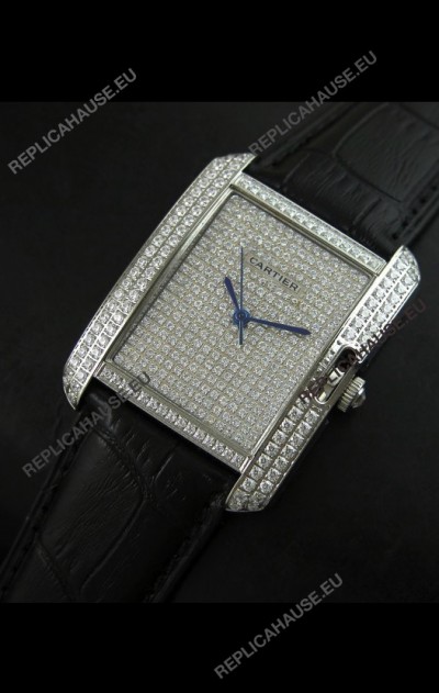Cartier Tank Anglaise Ladies Replica Watch in Steel/Black Strap