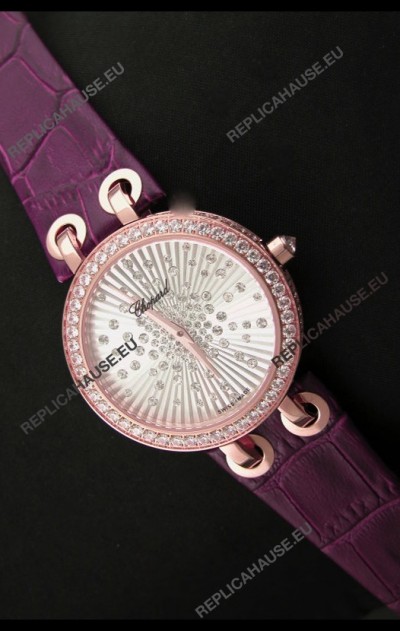 Chopard Xtravaganza Ladies Ladies Japanese Replica Rose Gold Watch in White Dial
