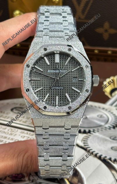 Audemars Piguet White Gold Plating Royal Oak Frosted 37MM Grey Dial Watch 