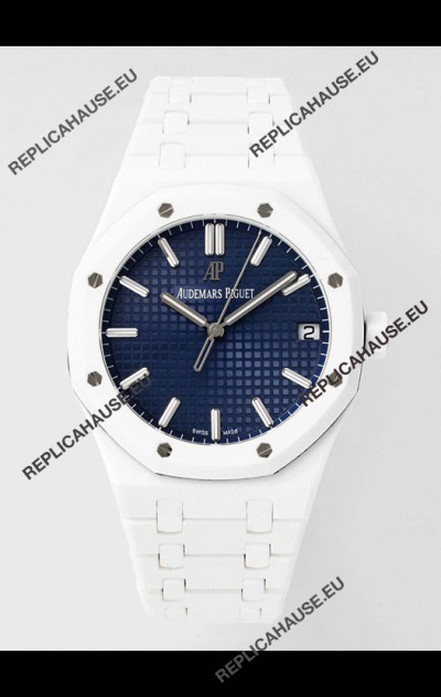 Audemars Piguet Royal Oak 15500 White Ceramic Super Clone Blue Dial Watch 