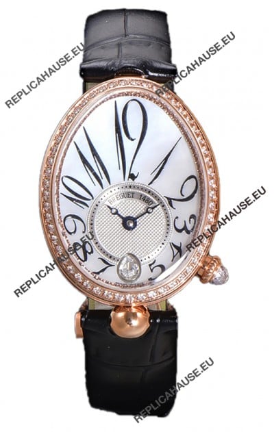 Breguet Reine De Naples Ladies Rose Gold Black Leather Swiss 1:1 Edition Replica Watch