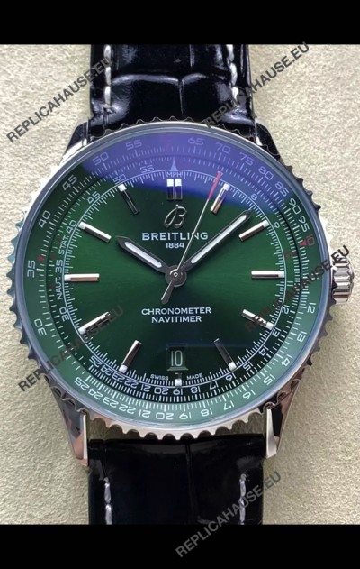 Breitling Navitimer 1 Automatic Swiss Replica Watch in Green Dial - Leather Strap