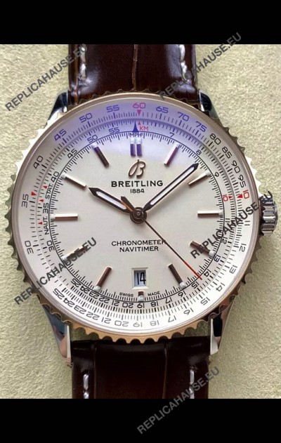 Breitling Navitimer 1 Automatic Swiss Replica Watch in White Dial Rose Gold Bezel