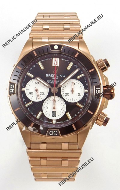 Breitling Chronomat Super Clone B01 42 Edition Swiss Rose Gold Casing Brown Dial 