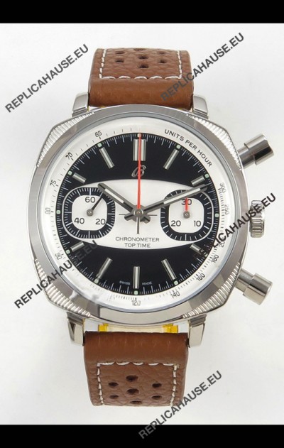 Breitling Top Time Super Clone Chronograph Brown Leather Strap Watch 
