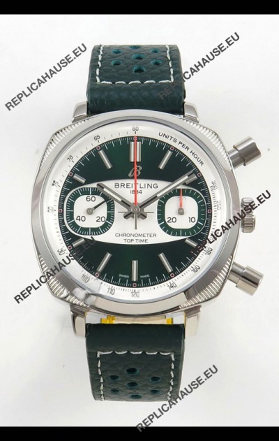 Breitling Top Time Super Clone Chronograph Black Leather Strap Watch 