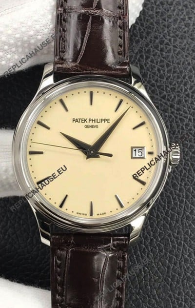 Patek Philippe Calatrava 5227G-001 Pale Yellow Dial 1:1 Mirror Swiss Replica Steel Casing