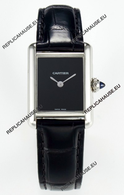 Tank Must Cartier Super Clone Edition 29MM Watch in Steel Casing Black Dial 