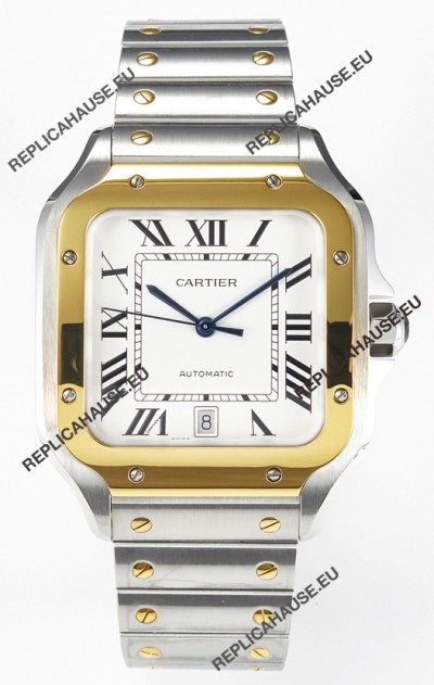 Cartier Santos De Cartier Two Tone 904L Steel White Dial Super Clone Replica 40MM Watch 