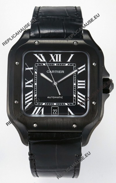 Cartier Santos De Cartier DLC Coating on Steel Black Dial Super Clone Replica 40MM Watch 