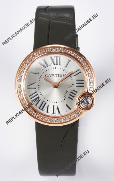 Ballon Blanc De Cartier Super Clone Watch 30MM in Rose Gold Casing Green Strap