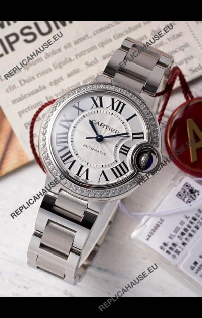 Ballon De Cartier Swiss Automatic 1:1 Mirror Quality 33MM in Steel Casing Diamonds Bezel