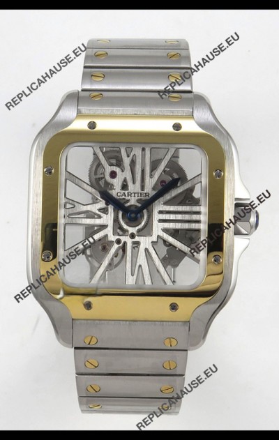 Santos De Cartier Super Clone Watch in Skeleton Dial Two Tone Casing Watch 