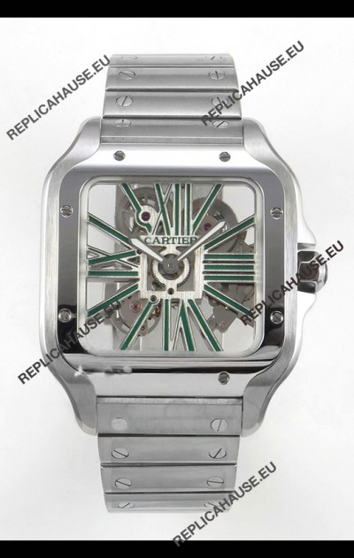 Santos De Cartier Super Clone Watch in Skeleton Dial Stainless Steel Case