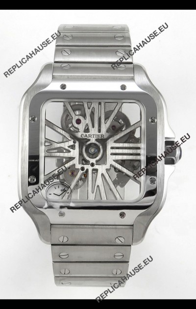 Santos De Cartier Super Clone Watch in Skeleton Dial Stainless Steel Case