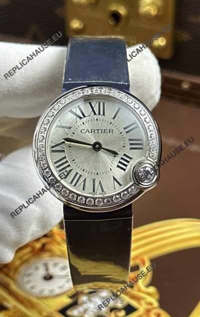 Ballon Blanc De Cartier Swiss Quartz Replica Watch in Steel Casing Fabric Strap
