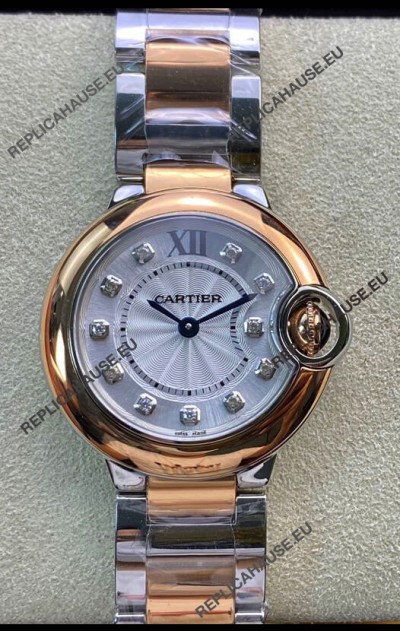 Ballon De Cartier Swiss Quartz 1:1 Mirror Quality 28MM in 2 Tone Rose Gold Casing