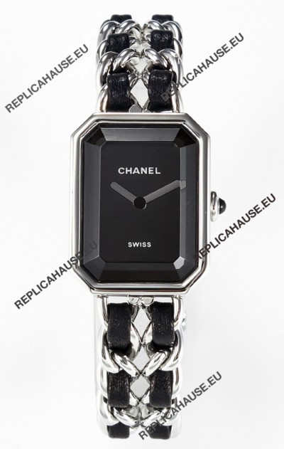 Chanel Premiere Iconic Chain Watch in Black & Steel Chains Swiss Quartz Watch