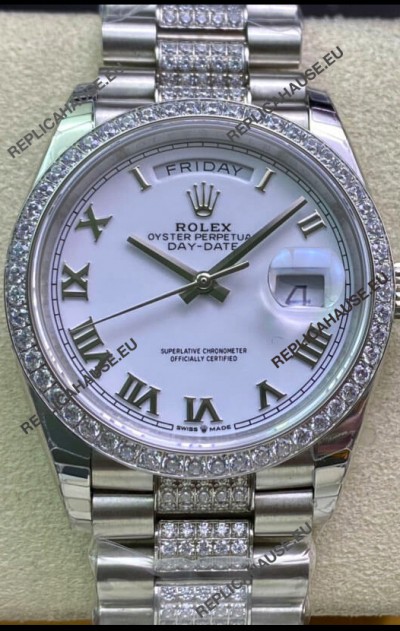 Rolex Day Date Presidential M128349RBR-0026 904L Steel 36MM - White Roman Dial 1:1 Mirror Quality