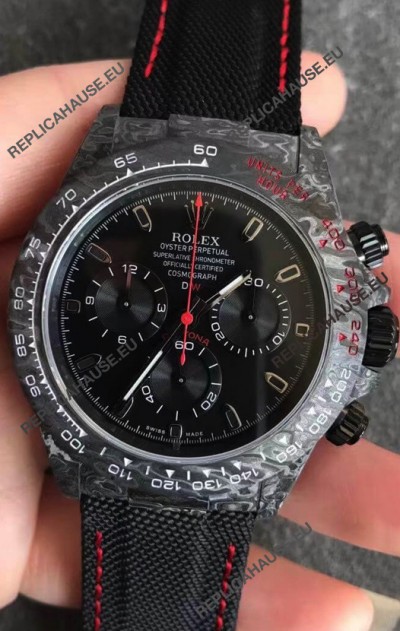 Rolex Daytona DiW Forged Cabon Casing 1:1 Mirror Replica with Nylon Strap - Full Black Dial 