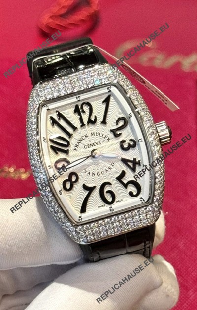 Franck Muller V32 Swiss Quartz Mossanite 1:1 Replica Watch 36MM Black Numerals