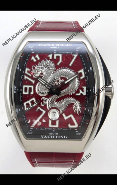 Franck Muller Vanguard Super Clone Yachting Dragon V45 Red Dial Stainless Steel Case Watch 