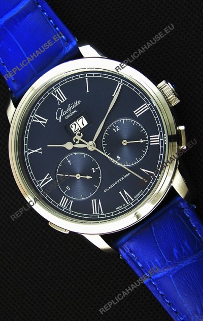 Glashuette Dual Sub Dial Japanese Replica Watch in Blue Dial