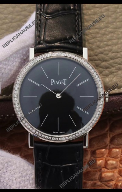Piaget Altiplano G0A29113 1:1 Mirror Swiss Replica Watch in Black Dial Diamonds Bezel 