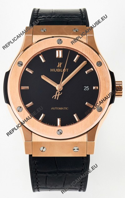 Hublot Super Clone Classic Fusion Rose Gold 42MM 1:1 Mirror Replica Watch Black Dial