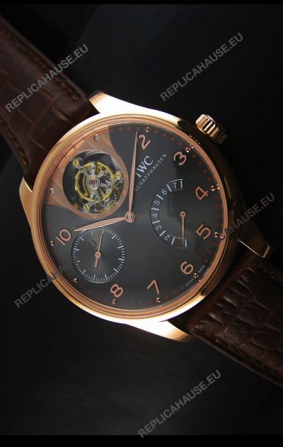 IWC IW504602 Portugieser Tourbillon Rose Gold Watch in Grey Dial 