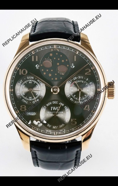 IWC Super Clone Portuguese Perpetual Calendar Rose Gold Grey Dial Replica Watch 